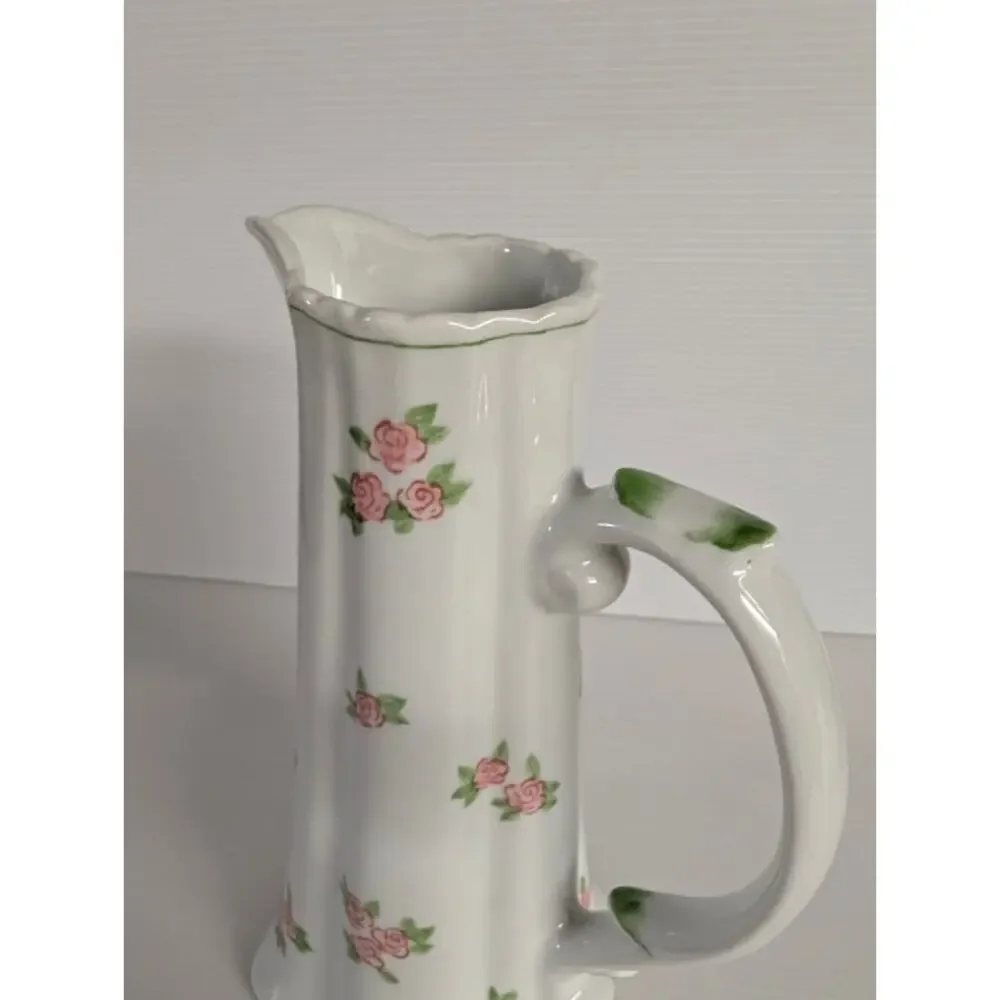 Andrea by Sadek Porcelain Pitcher Vase – Pink Roses Cottage Style 8-inch
